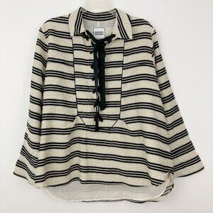 Autumn Adeigbo Striped Lace-up Shirt Size 12 Beige Black Long Sleeve